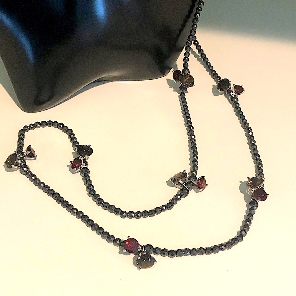 DALLAS PRINCE STERLING SILVER GARNET SMOKEY QUARTZ 36” NECKLACE